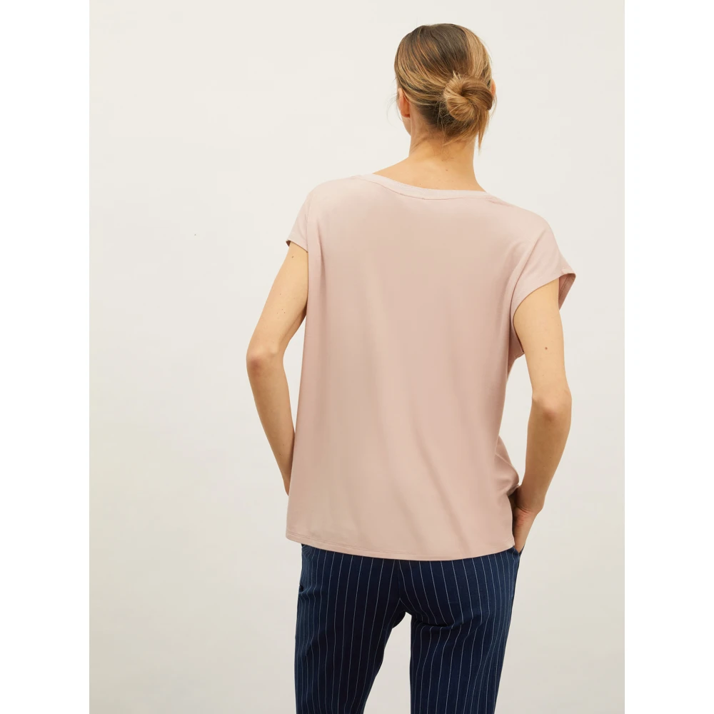 Motivi V-hals T-shirt met Lurex-afwerking Pink Dames