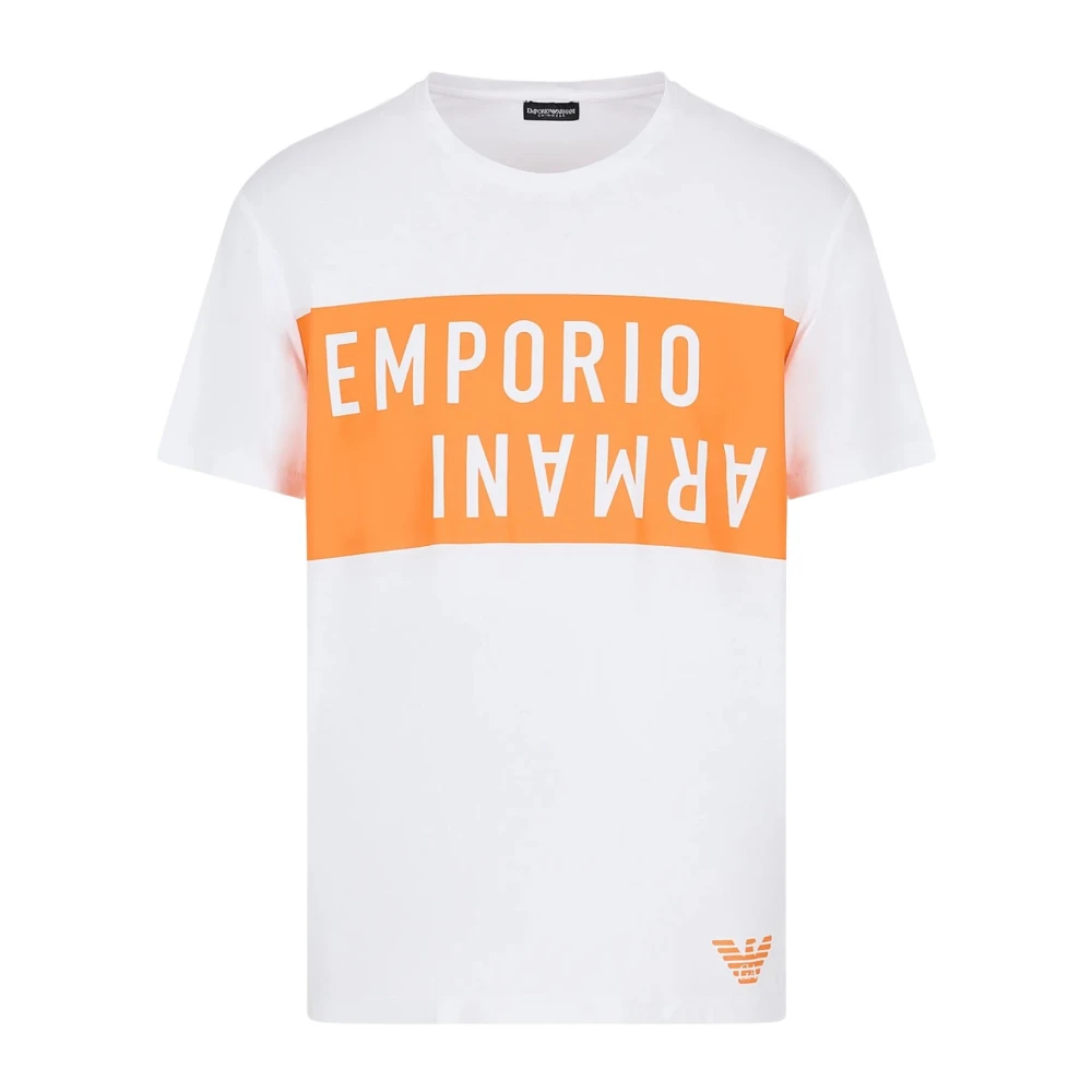 Emporio Armani Wit Logo Print Katoenen T-Shirt White Heren