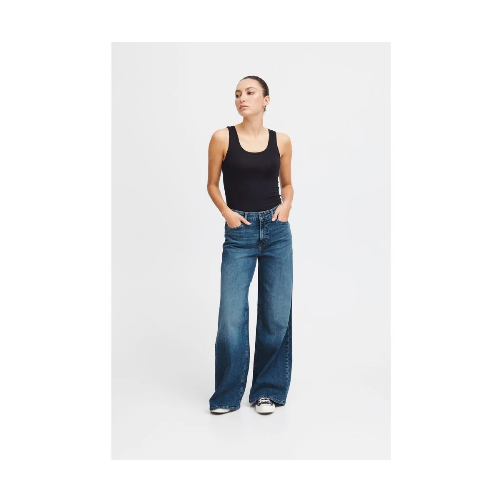 Ichi Blauwe Katoenen Bootcut Jeans Blue Dames