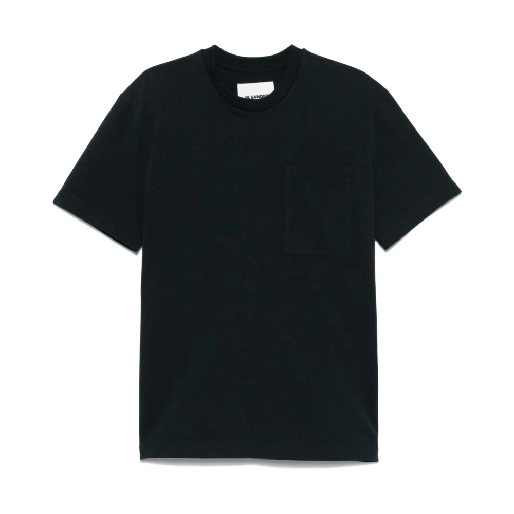 Jil Sander Men's Black T-Shirts, M, Blue Cotton Crewneck T-Shirt With Pocket