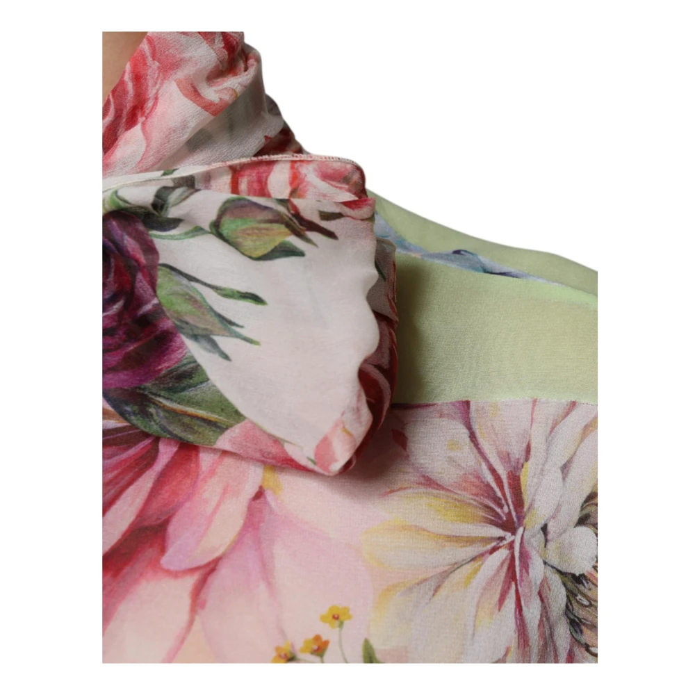 Dolce & Gabbana Bloemen Patchwork Ascot Kraag Zijden Top Multicolor Dames