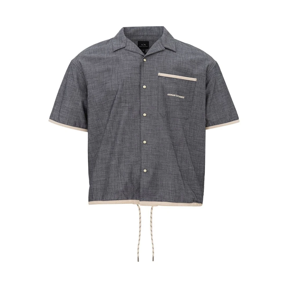Armani Exchange Men's Blue Short Sleeve Shirts,, Cotton Shirt For Medium