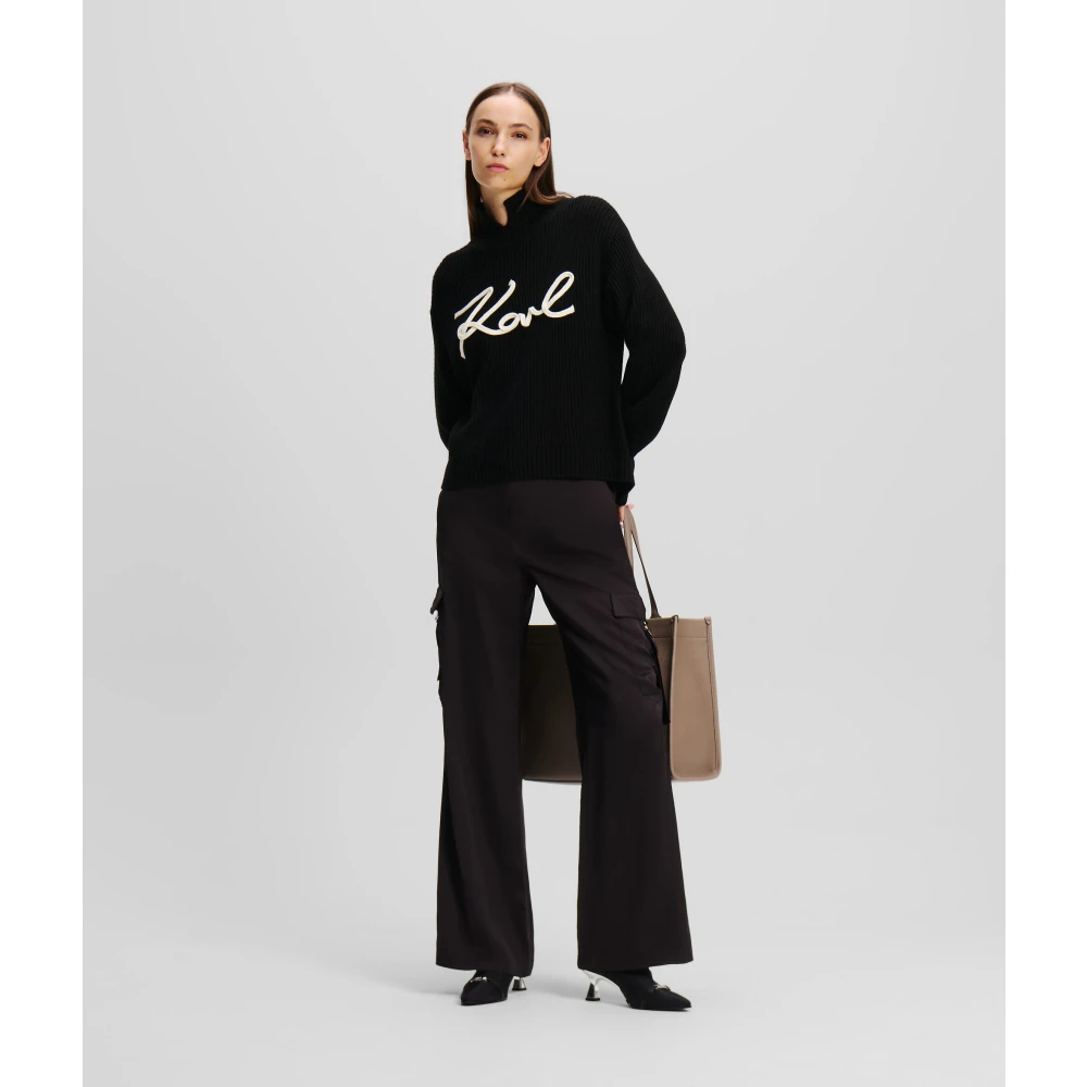 Karl Lagerfeld Zwarte gebreide trui met logoaccent Black Dames