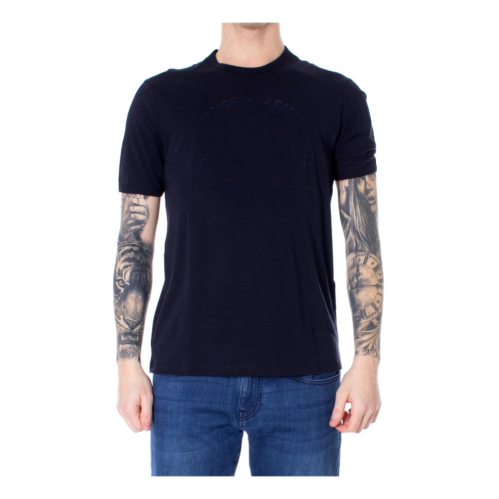 Armani Exchange Men's Blue Plain Round Neck T-Shirt
