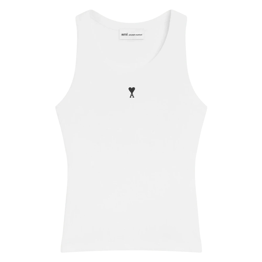 Ami Paris Women's White Contrasted Ami De Coeur Tanktop