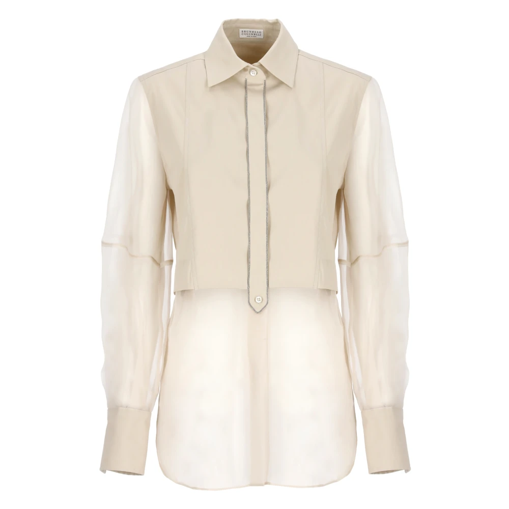 BRUNELLO CUCINELLI Ivoor Katoenen Shirt met Kraag en Lange Mouwen Beige Dames
