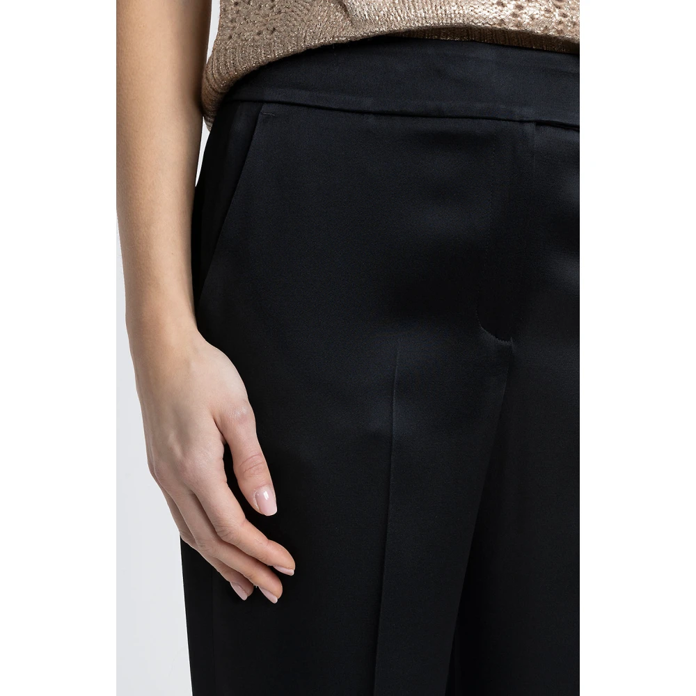 PESERICO Rechte satijnen broek Black Dames