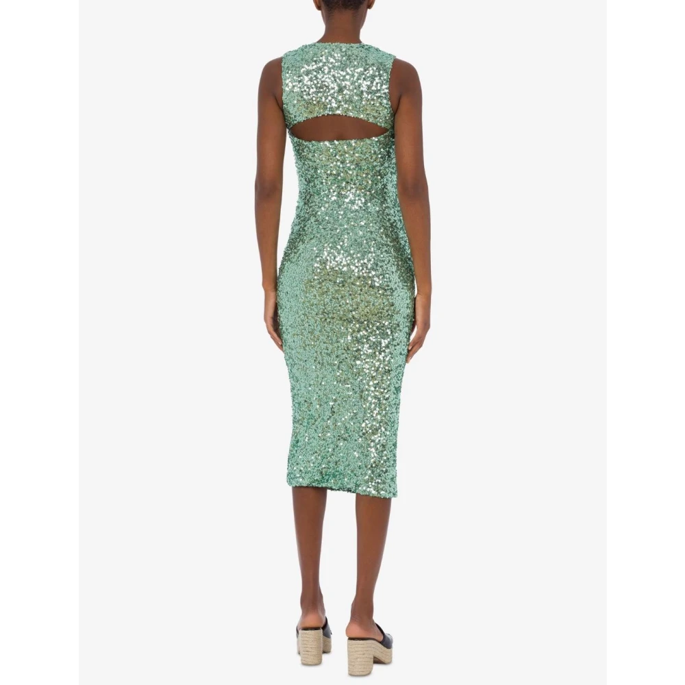 Moschino Pailletten Geborduurde Midi Jurk Groen Green Dames