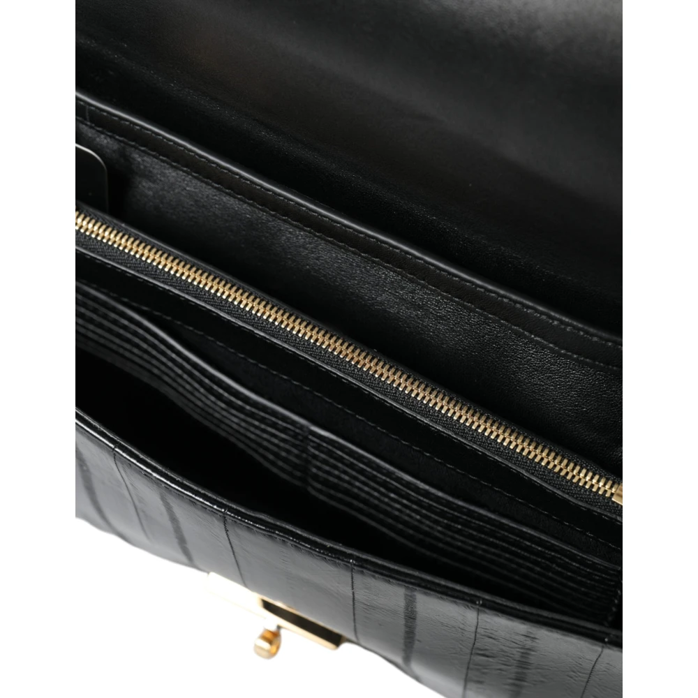 Dolce & Gabbana Elegante Schoudertas van Zwart Leer Black Dames