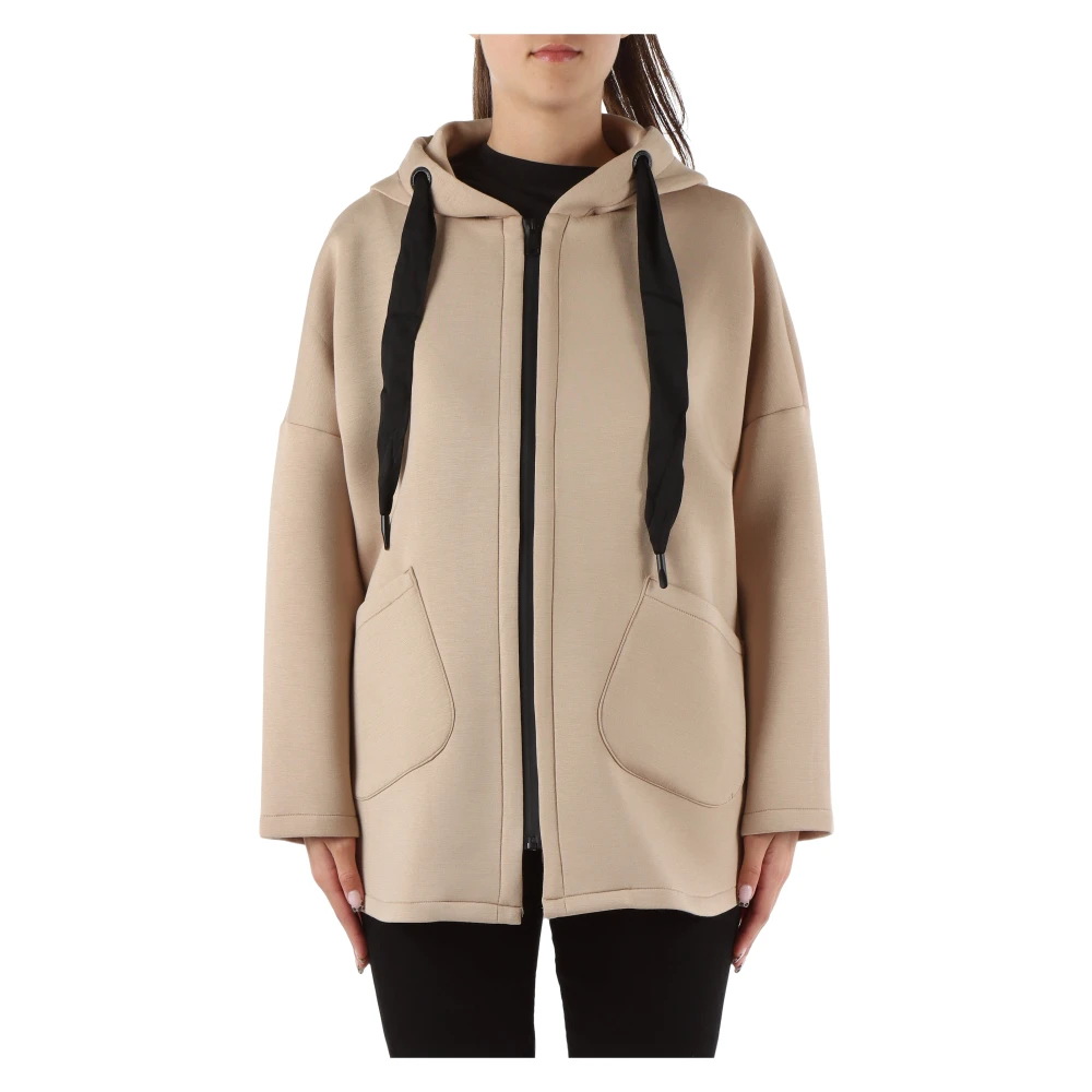 Rino&Pelle Scuba Sweatshirt Jas met Capuchon Beige Dames