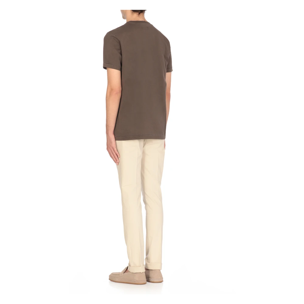 Fay Bruine Crewneck T-shirt met Borstzak Brown Heren