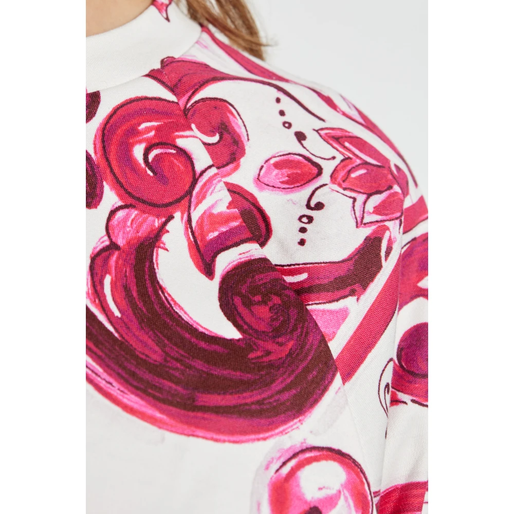 Dolce & Gabbana Korte T-shirt met Majolica patroon Pink Dames