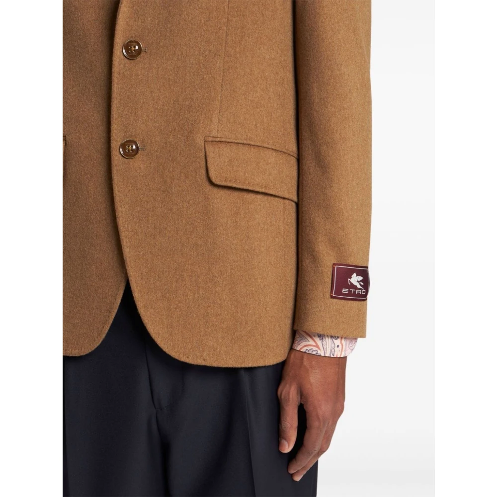 ETRO Kameelbruine Cashmere Jas met Logo Brown Heren