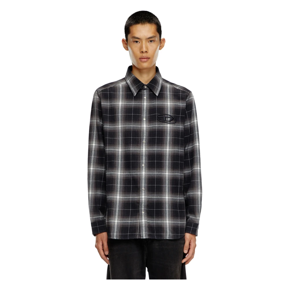 Diesel Oval D Borduurwerk Madras Shirt Black Heren