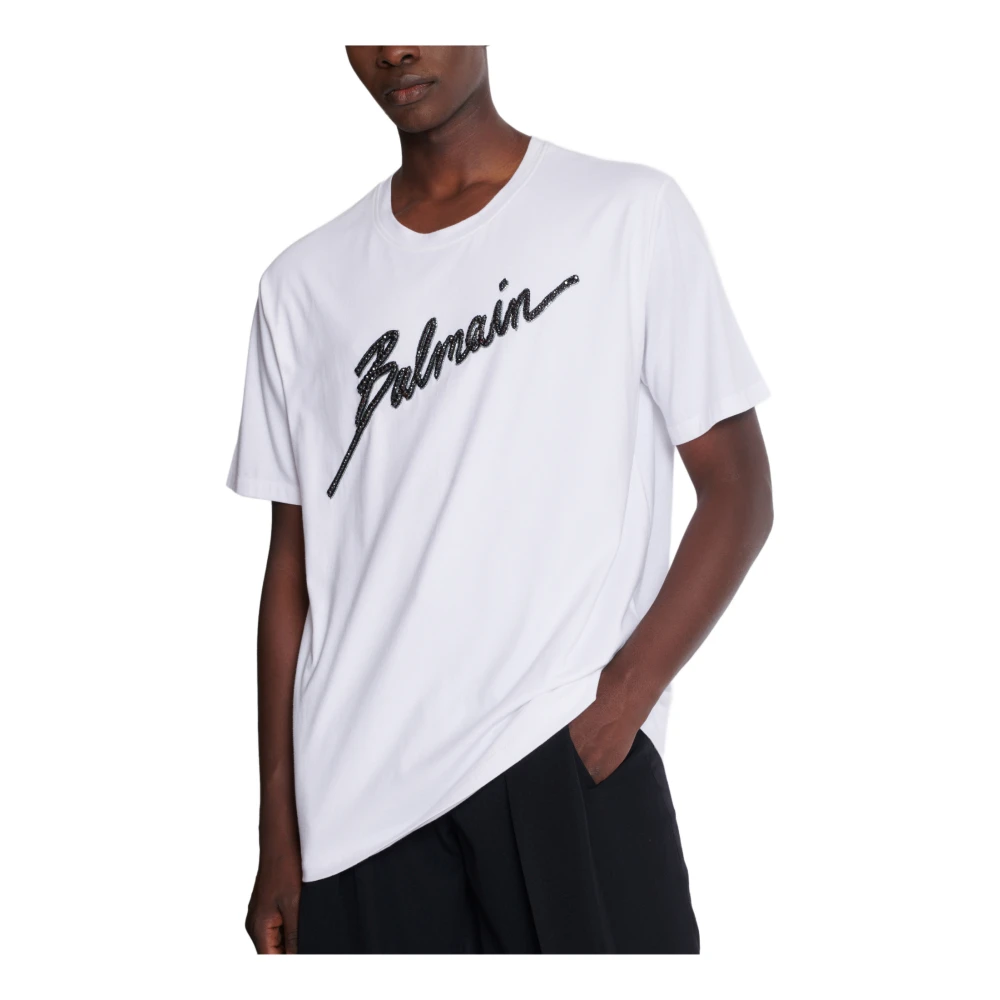 Balmain Geborduurd letter T-shirt White Heren