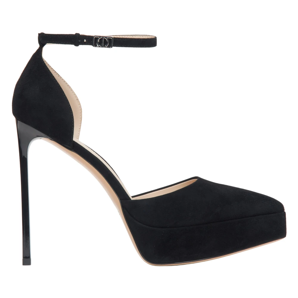 Kvinner Svart Velour Platform Pumps med Ankelstropp