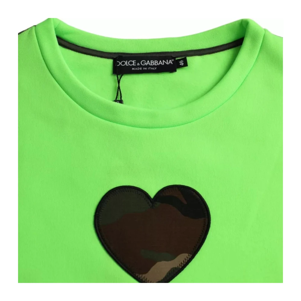 Dolce & Gabbana Groene Patchwork Heart Crew Neck Sweater Green Heren