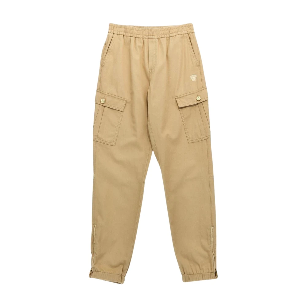 Versace Men's Beige Stylish Cargo Pants With Zip Detail