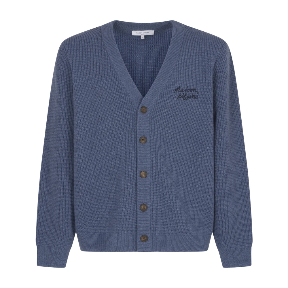 Maison Kitsuné Handgeschreven Comfort Cardigan Sweaters Blue Heren