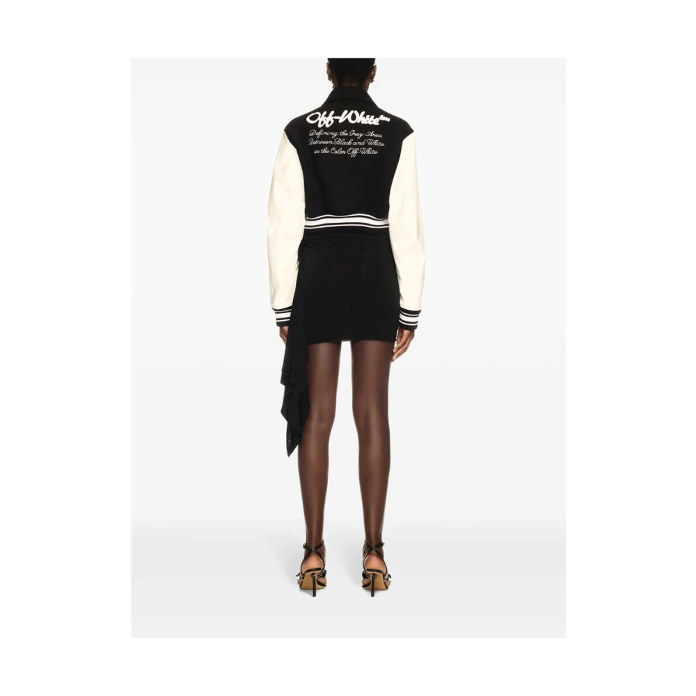 Off White Zwart Geribbelde Trim Buitenkleding met Logo Black Dames