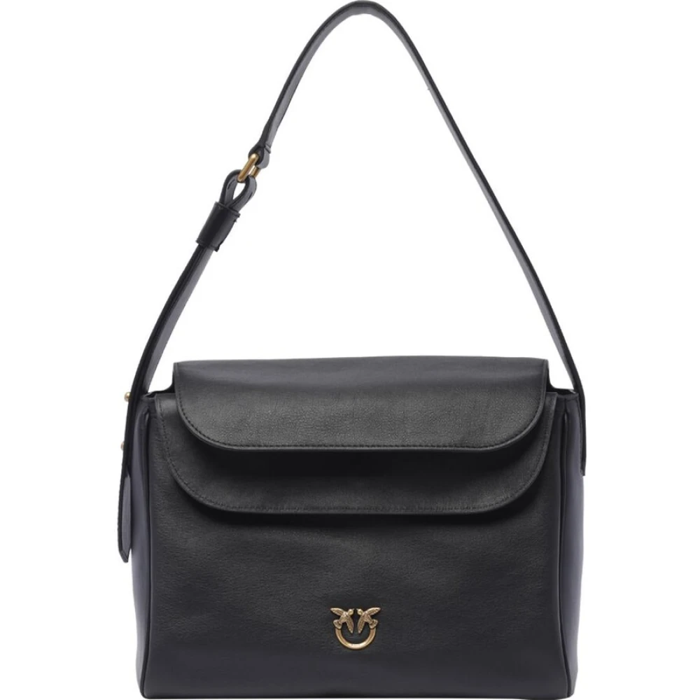 Pinko Zwarte Leren Hobo Tas Black Dames