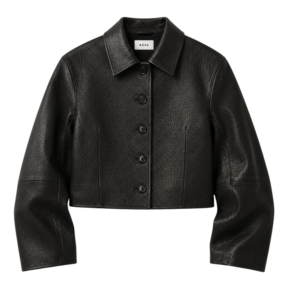 Róhe , Leather Jackets, Female, Black, S, Rounded Grain Leather Cropped Jacket