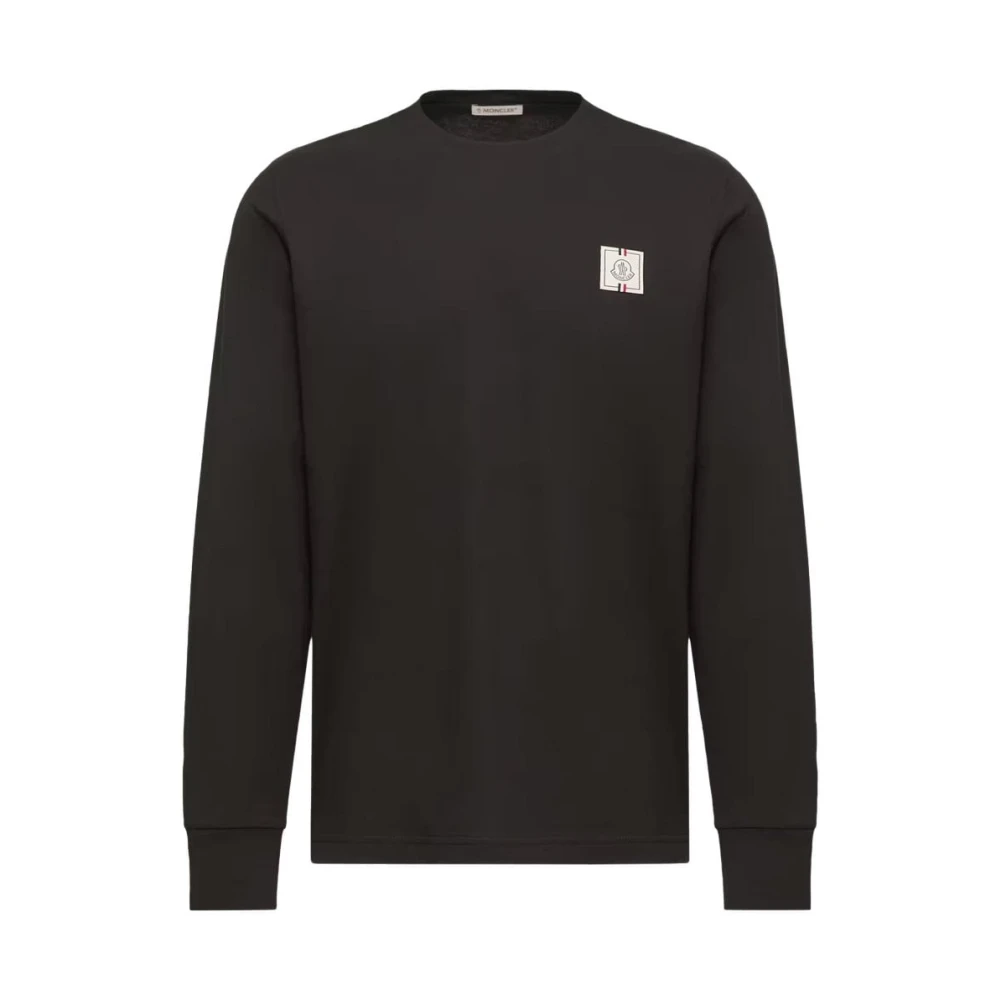 Moncler Patch Logo Long Sleeve Cotton T Shirt - Male - Long Sleeve T-Shirts - Black - L - Tops