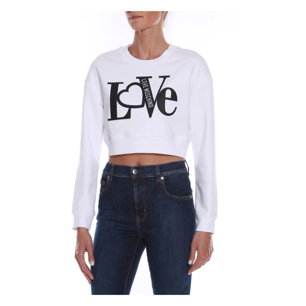 Love Moschino Witte Sweater met Reliëf Logo White Dames