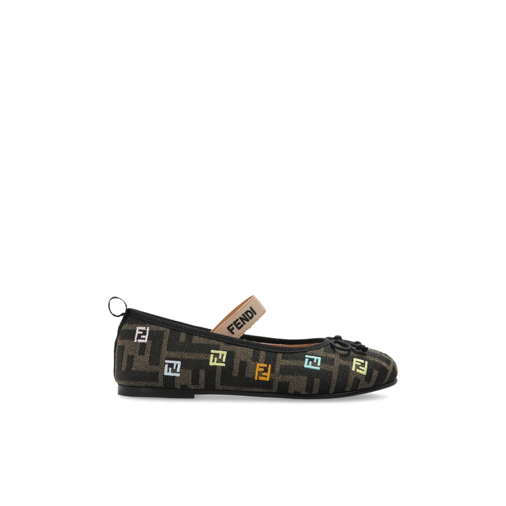 Fendi Girls Brown Kids Ballerina Shoes, 26 Eu, Monogram Ballet Flats