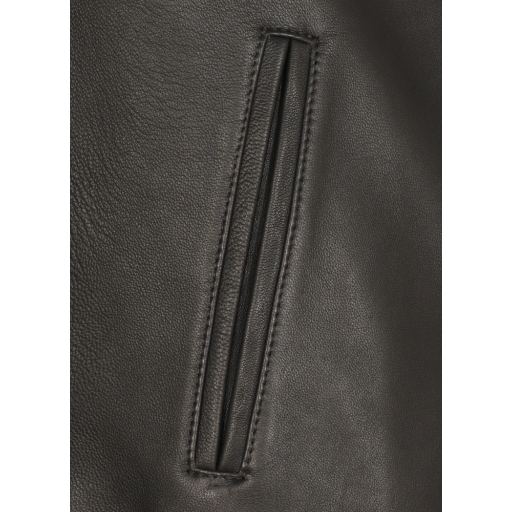 Stewart Zwarte Leren Jas Hoge Hals Rits Black Heren