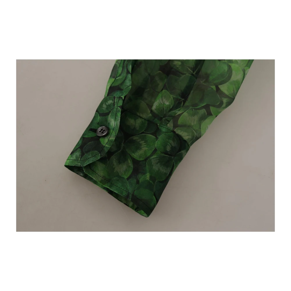 Dolce & Gabbana Zijden Klaverprint Kraagblouse Groen Green Dames