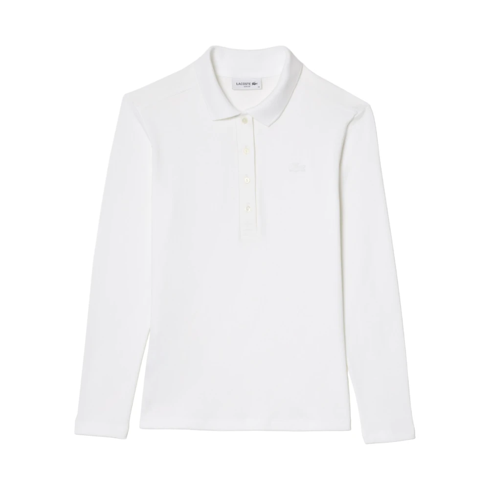 Lacoste Donna Bianco Polo Bianca Con Bottoni In Madreperla