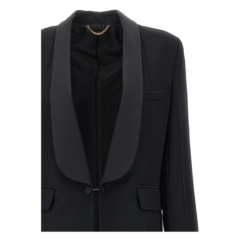 Victoria Beckham Luxe Zwarte Zijde-Blend Blazer Black Dames