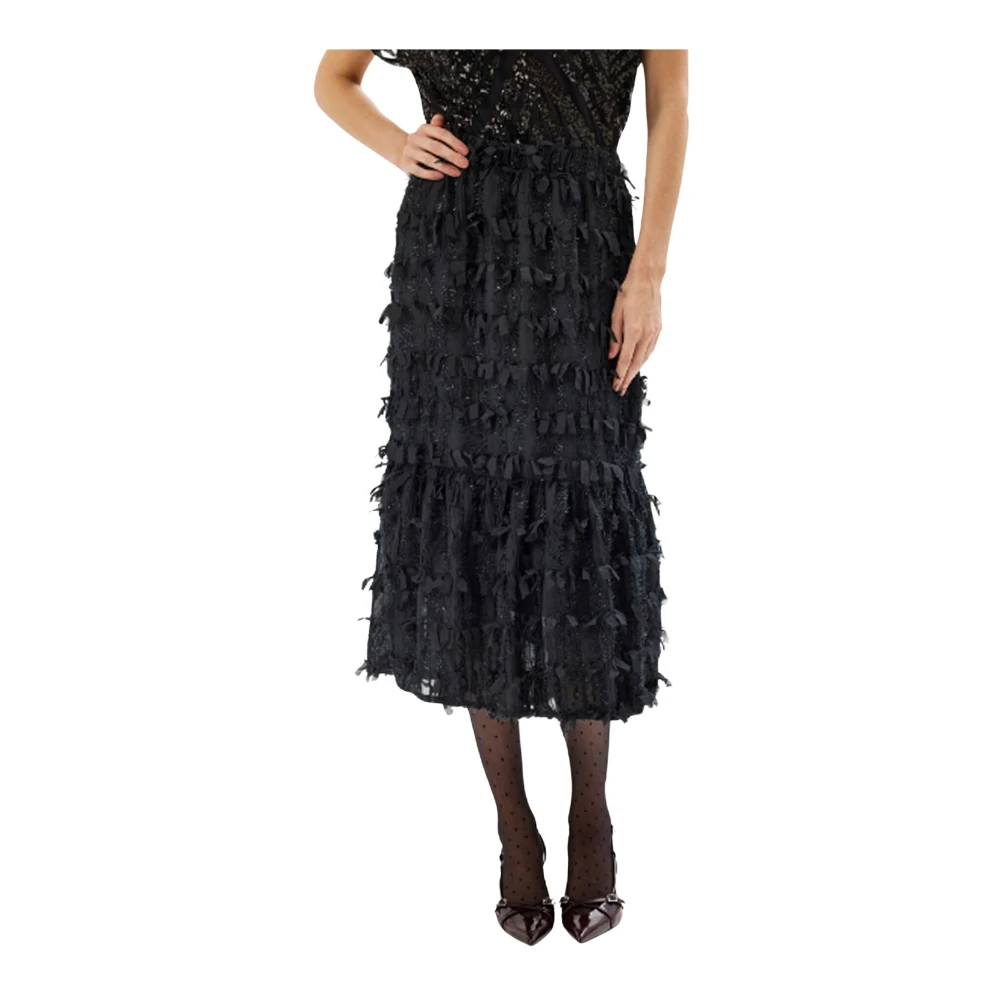 IN Front Zwarte Geruwde Rok Black Dames