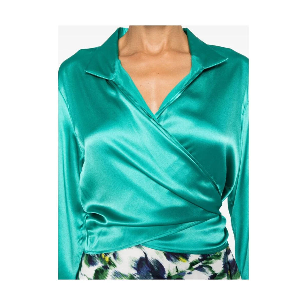 Mazzarelli Blauwe Zijden Wrap Overhemd met Stropdas Blue Dames