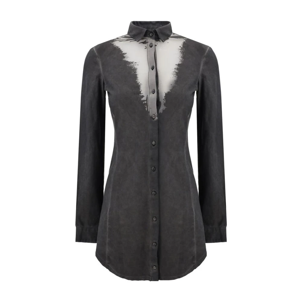 Diesel Geborduurd Logo Lange Mouw Overhemdjurk Gray Dames