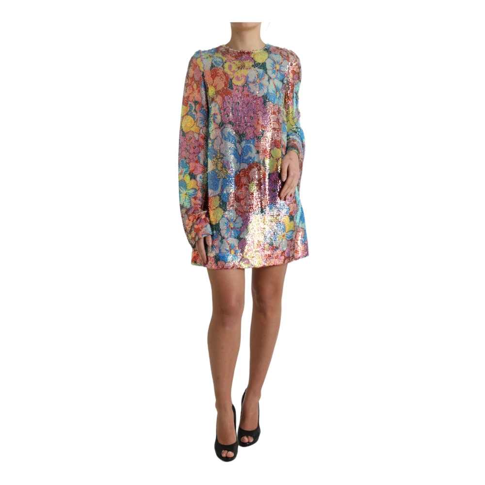 Dolce & Gabbana Bloemen Paillet Shift Mini Jurk Multicolor Dames