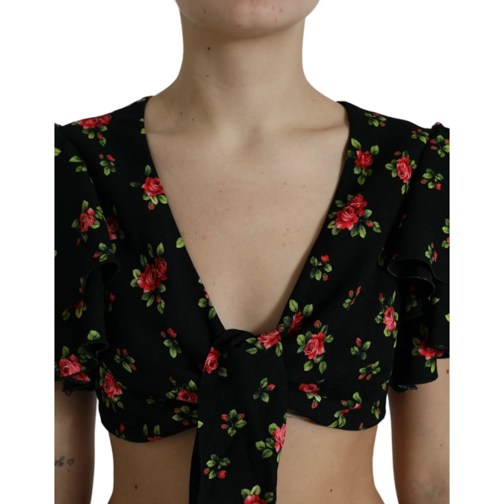 Dolce & Gabbana Bloemenprint Crop Top Luxe Mode Black Dames