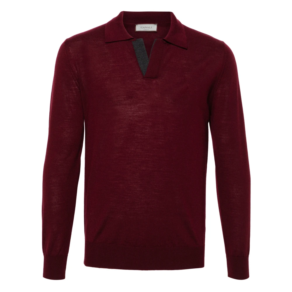 Canali Wollen Polo Shirt Knooploos Ontwerp Red Heren
