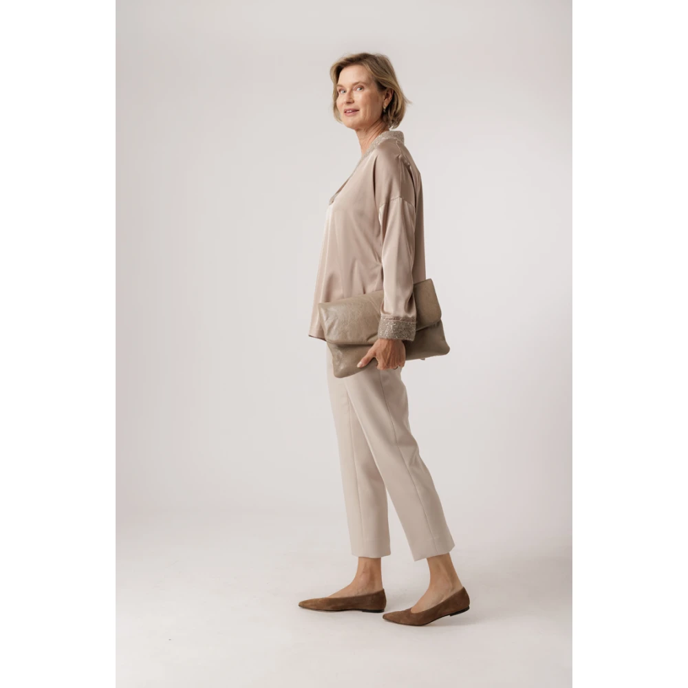 D.Exterior Gebreide V-hals Pailletten Blouse Beige Dames