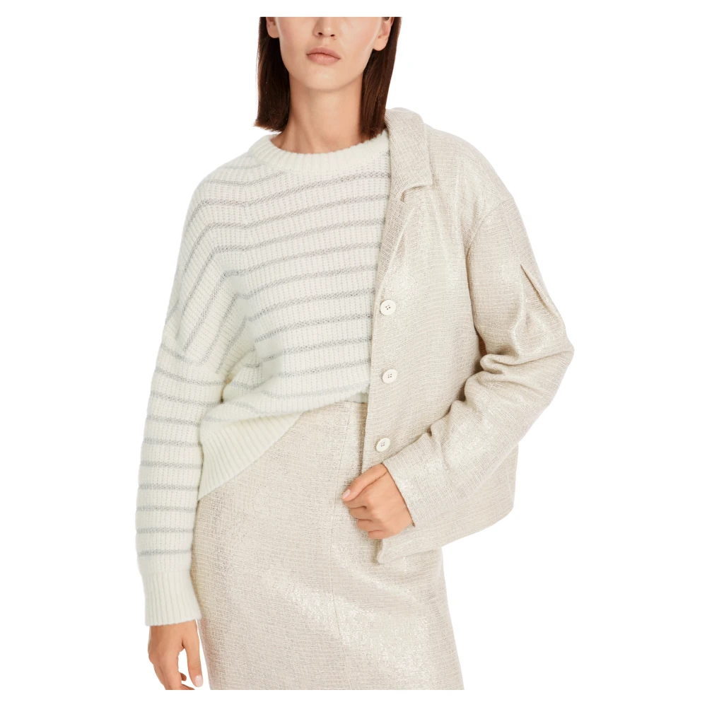 Marc Cain Gestreepte Oversized Gebreide Trui White Dames