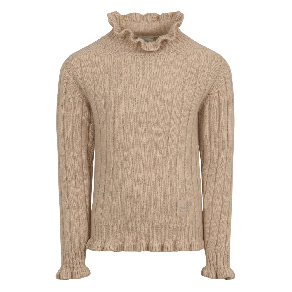 Eleventy Vrouw Beige Geribbelde Wollen Coltrui