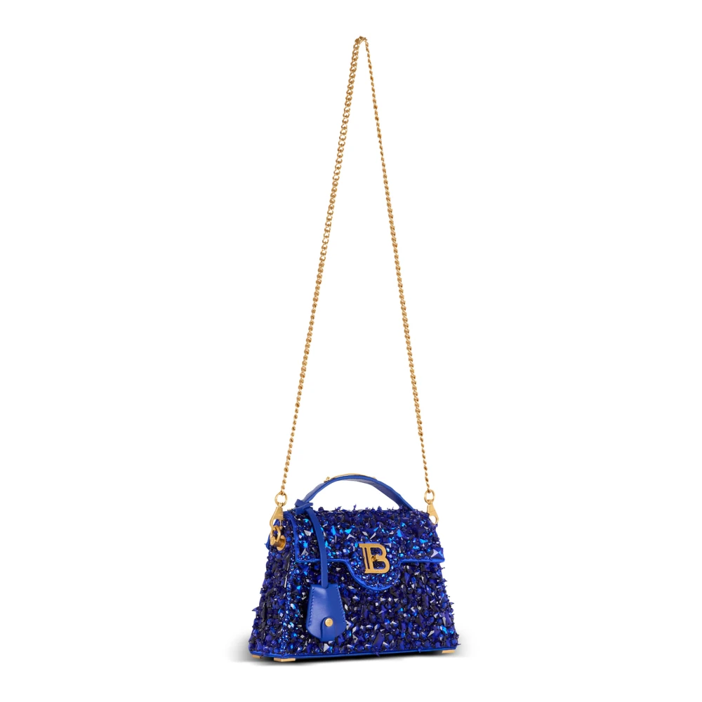 Balmain B-Buzz Dynasty tas van leer en geborduurd satijn Blue Dames