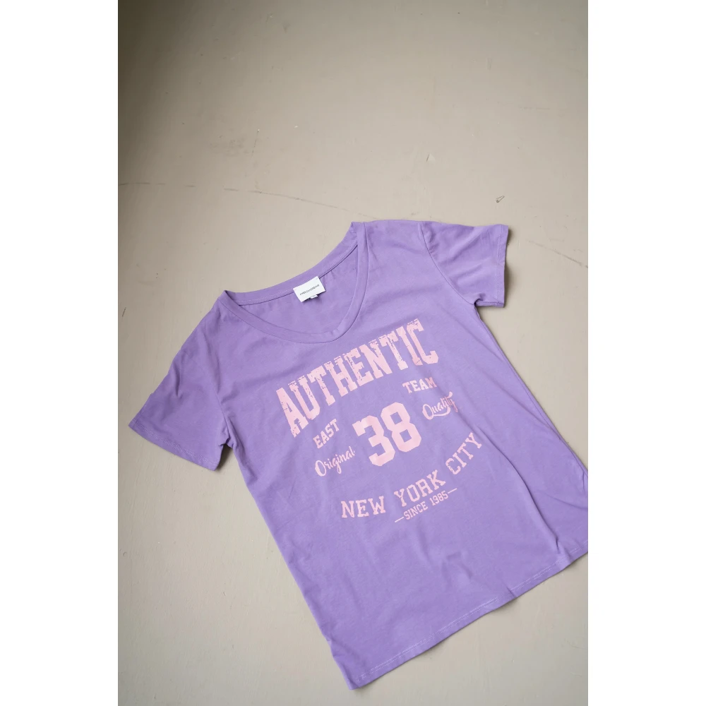 American Dreams Vintage Katoenen Tee met Grafische Print Purple Dames