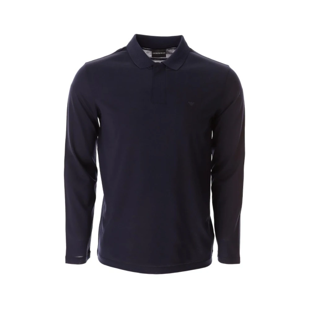 Armani Navy Logo Lange Mouw Polo Shirt Blue Heren