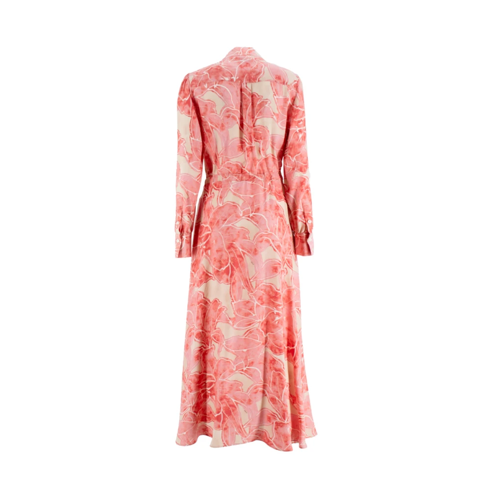 Kiton Zijden jurk met bedrukt patroon en mandarijnkraag Pink Dames