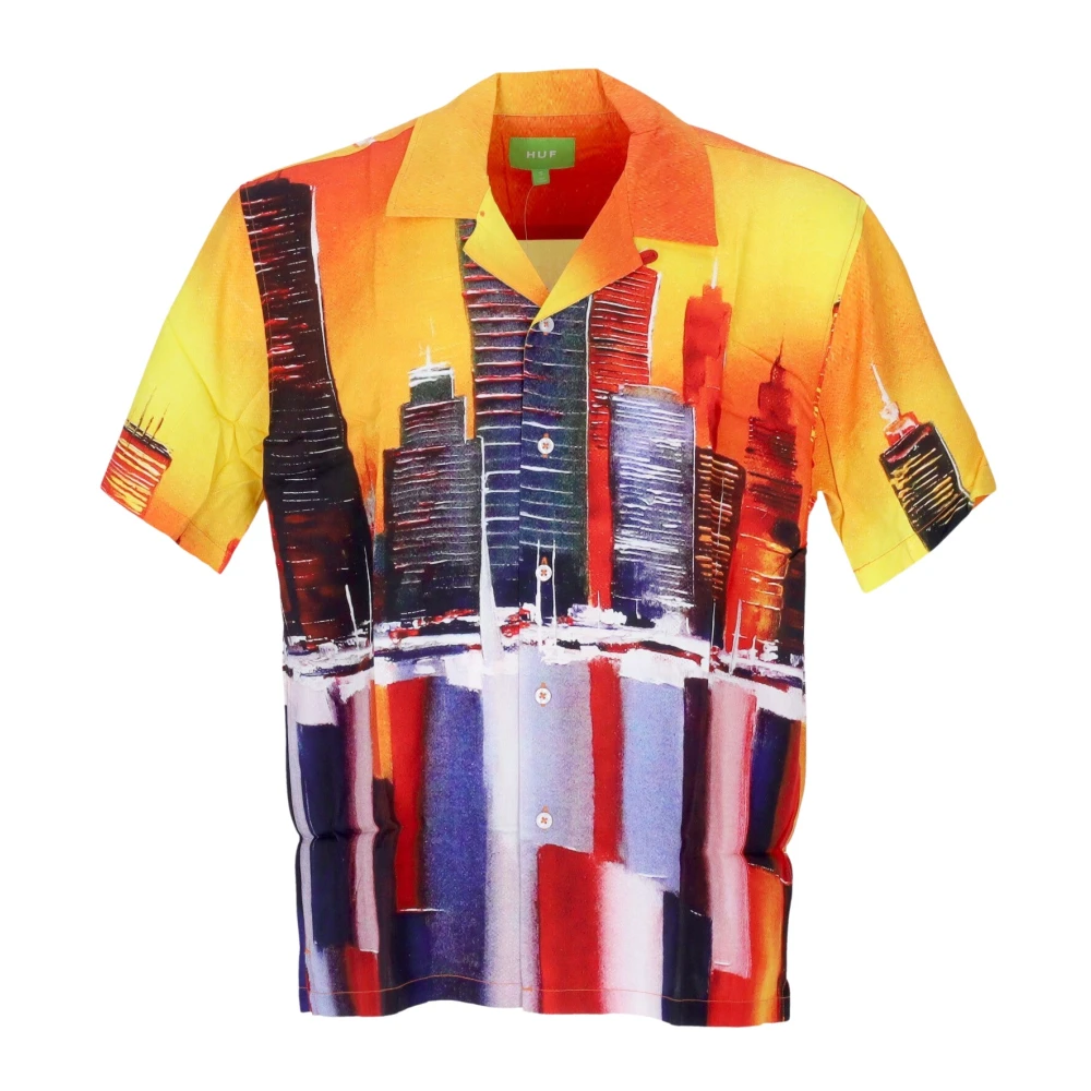Huf Men's Multicolor Orange Woven Short Sleeve Shirt - Short Sleeve Shirts - L - Shirts
