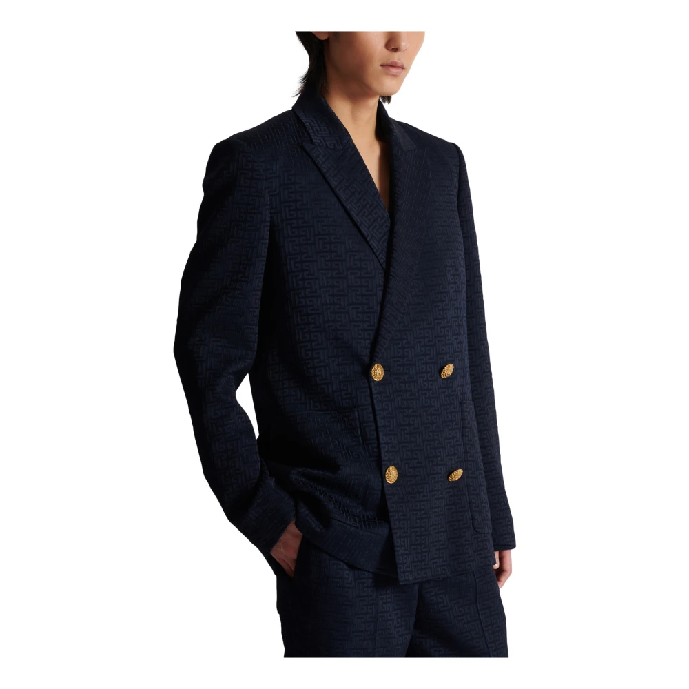 Balmain PB Labyrinth satin jacquard blazer Blue Heren