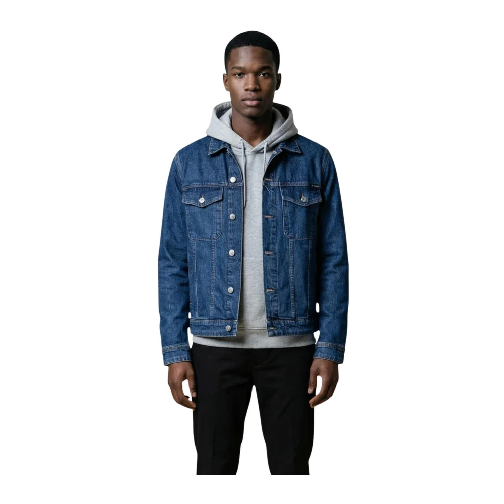 Replay Men's Blue Button-Up Long Sleeve Jacket With Front Pockets