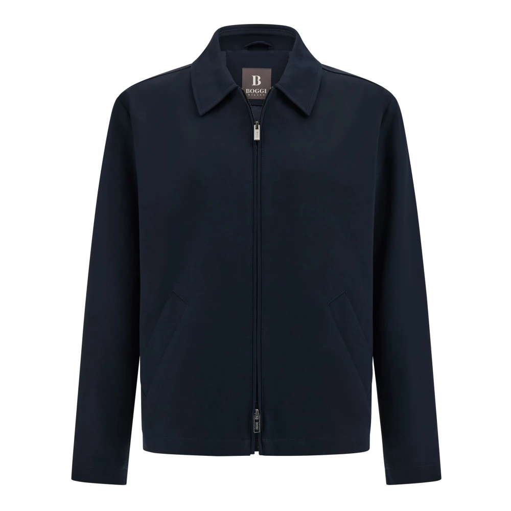 Boggi Milano Stretch Cotton Bomberjack met overhemdkraag Blue Heren
